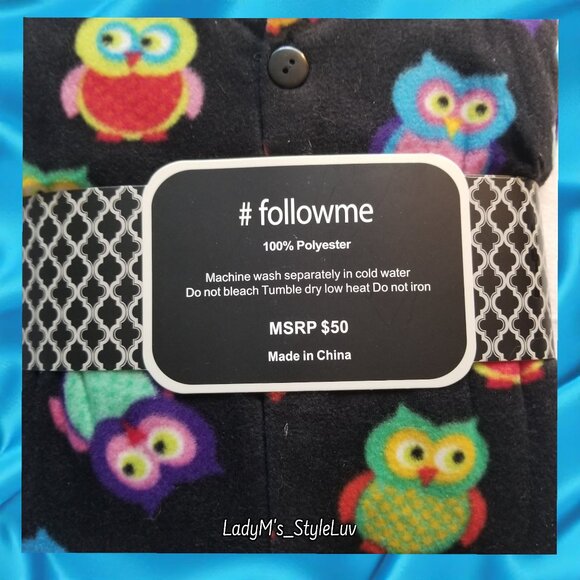 Women's Comfy, Cozy Minky Black Fleece PJs with Colorful Owl Print & Socks - Picture 3 of 3